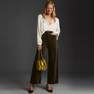 Anthropologie - Maeve - Colette Cropped Wide-Leg Corduroy Pants - Moss